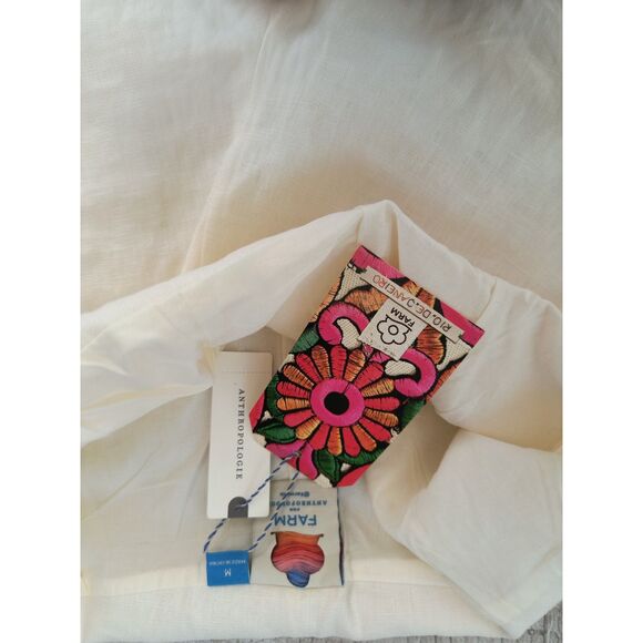 NWT Farm Rio Natural Linen Embroidered Wide Leg Pants Medium | New | Resort . - Picture 4 of 5